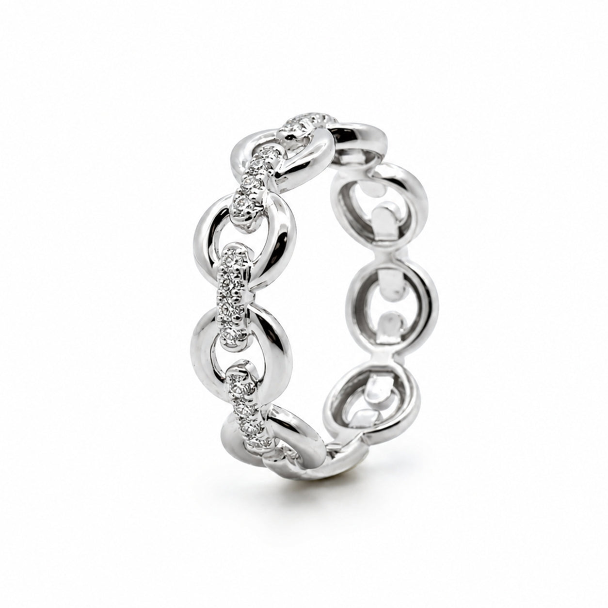 14K White Gold Modern Link-Style Diamond BAND2941