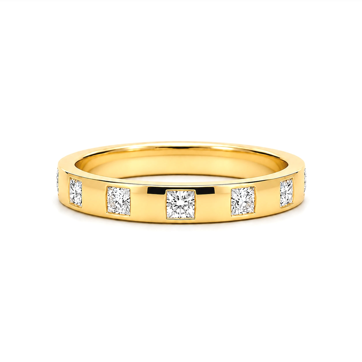 14K Yellow Gold 2.5mm Princess Cut Diamond Wedding BAND83Y