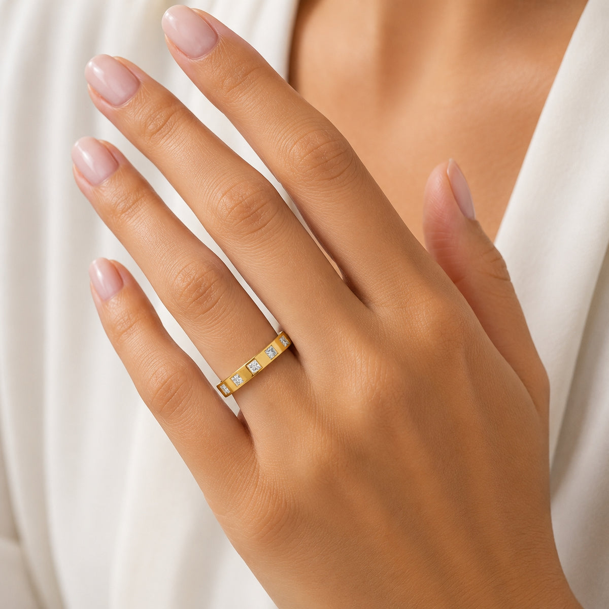 14K Yellow Gold 2.5mm Princess Cut Diamond Wedding BAND83Y