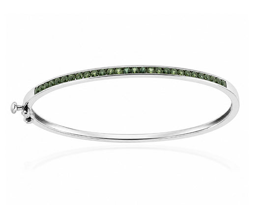 3.00 Carat 14k White Gold Green Sapphire Bangle  BANG03054