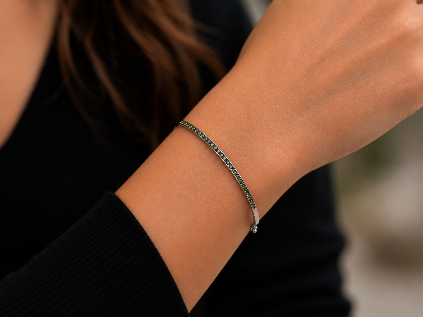 3.00 Carat 14k White Gold Green Sapphire Bangle  BANG03054