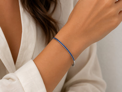 3.0 Carat 14k White Gold Blue Sapphire Bangle BANG03055