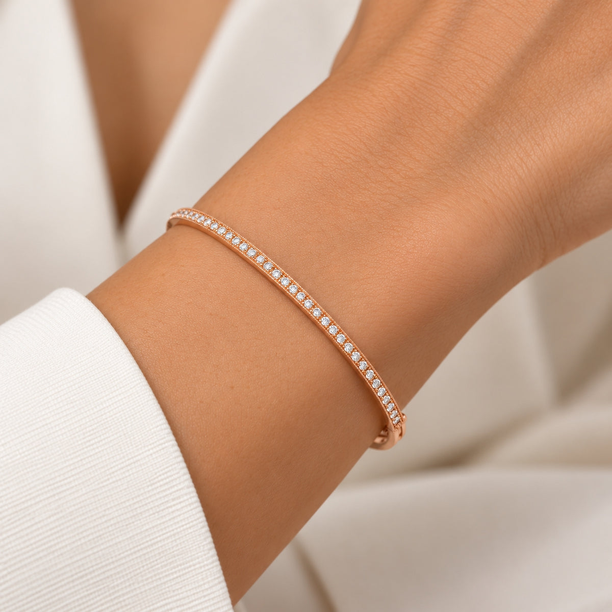 14K Rose Gold Bangle with Round Diamonds 1.00CT BANG30010