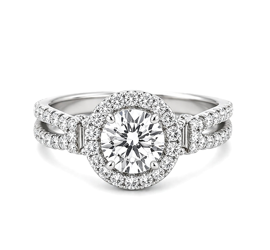 Round Cut Halo Bauble Band Engagement Ring, ER1011
