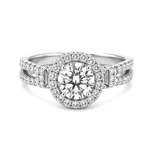 Round Cut Halo Bauble Band Engagement Ring, ER1011