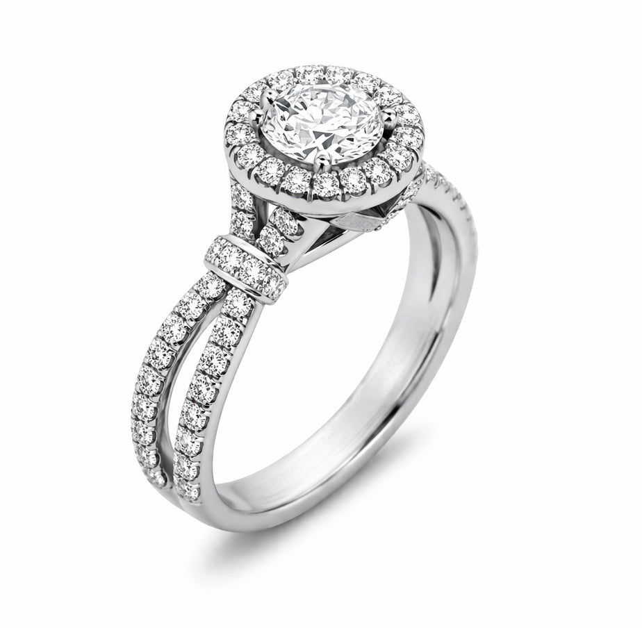 Round Cut Halo Bauble Band Engagement Ring, ER1011