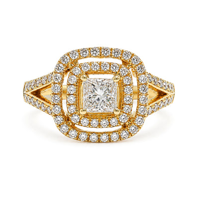 14K Yellow Gold Split Shank Double Halo Engagement Ring Setting ER1144