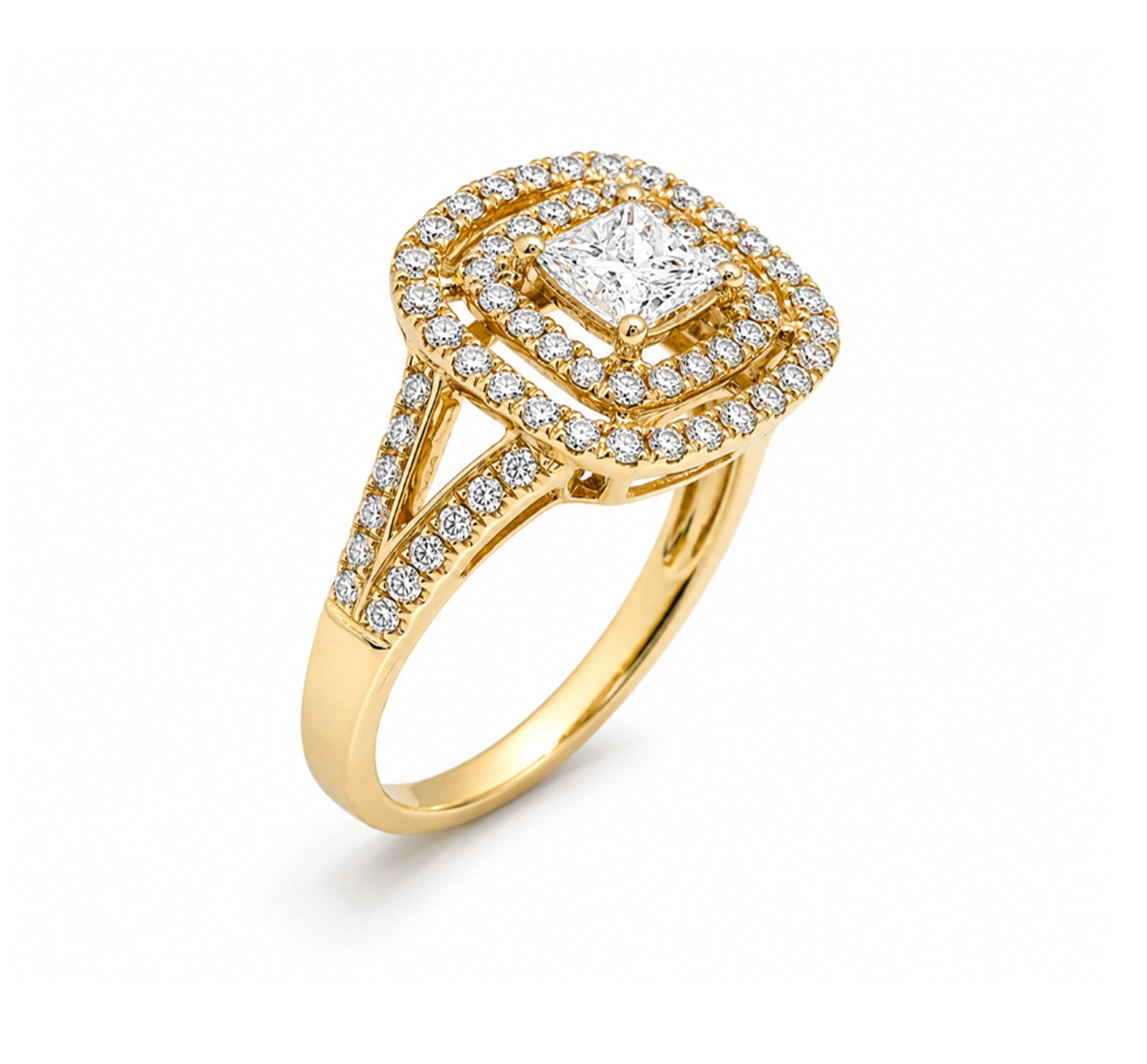 14K Yellow Gold Split Shank Double Halo Engagement Ring Setting ER1144