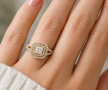 14K Yellow Gold Split Shank Double Halo Engagement Ring Setting ER1144