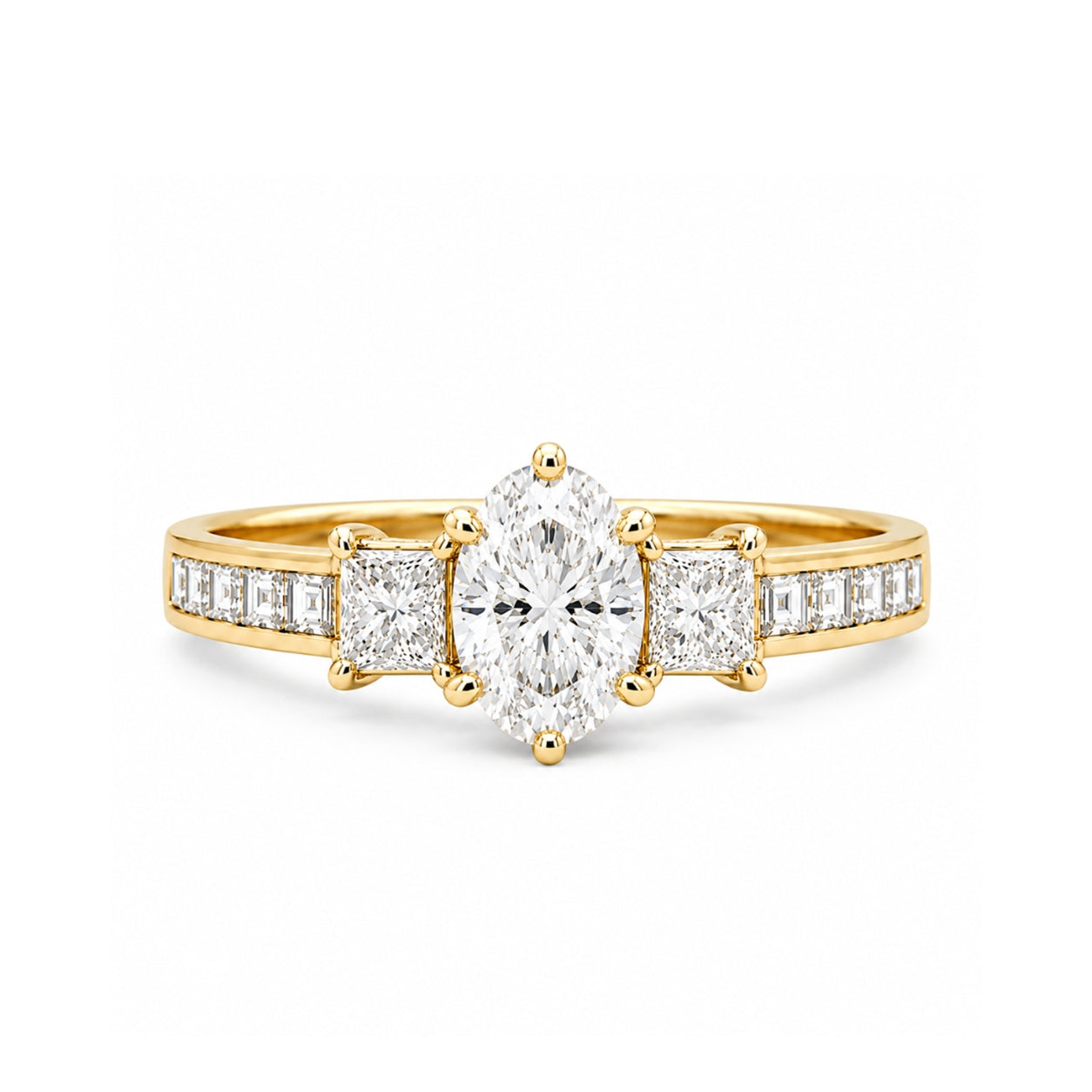 14K Yellow Gold Vintage Inspired 3-Stone Ring, ER1152