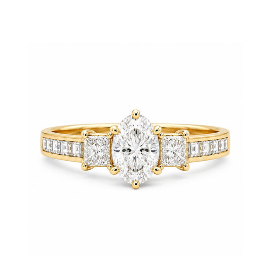 14K Yellow Gold Vintage Inspired 3-Stone Ring, ER1152