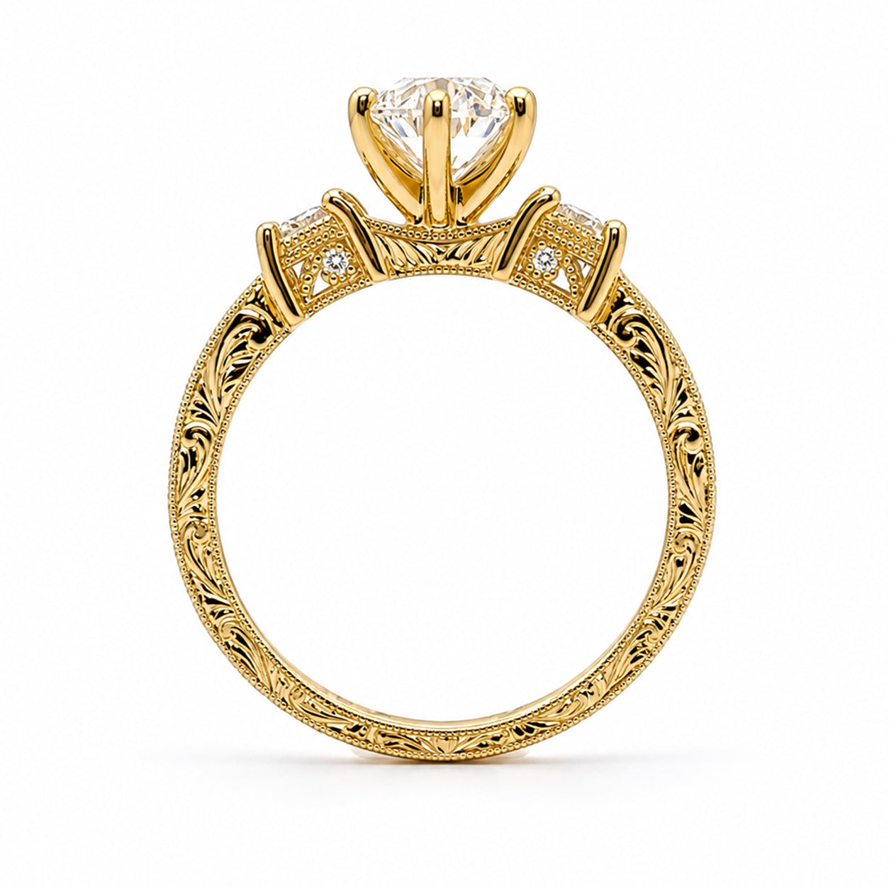 14K Yellow Gold Vintage Inspired 3-Stone Ring, ER1152
