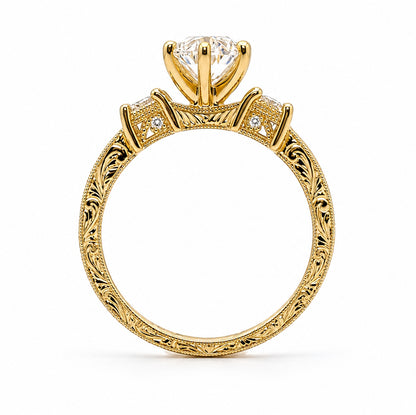 14K Yellow Gold Vintage Inspired 3-Stone Ring, ER1152