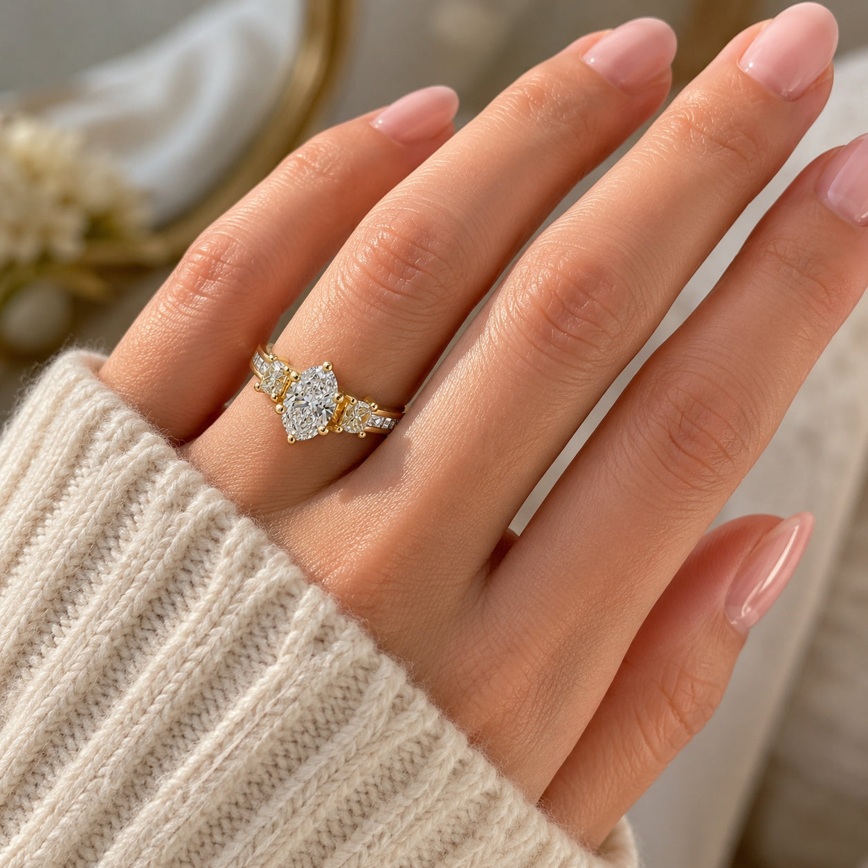 14K Yellow Gold Vintage Inspired 3-Stone Ring, ER1152