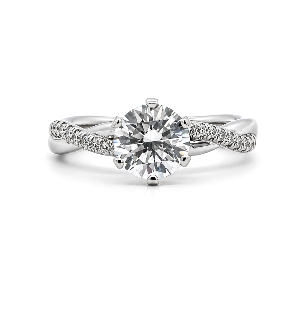 14K White Gold Twisted Band Engagement Ring, ER1184