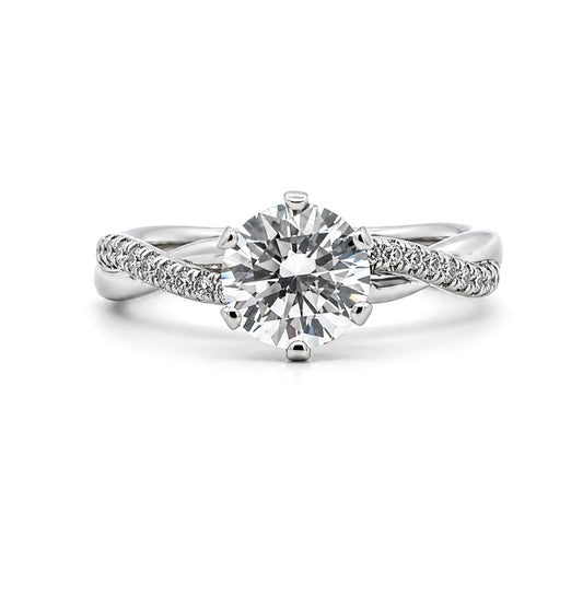 14K White Gold Twisted Band Engagement Ring, ER1184