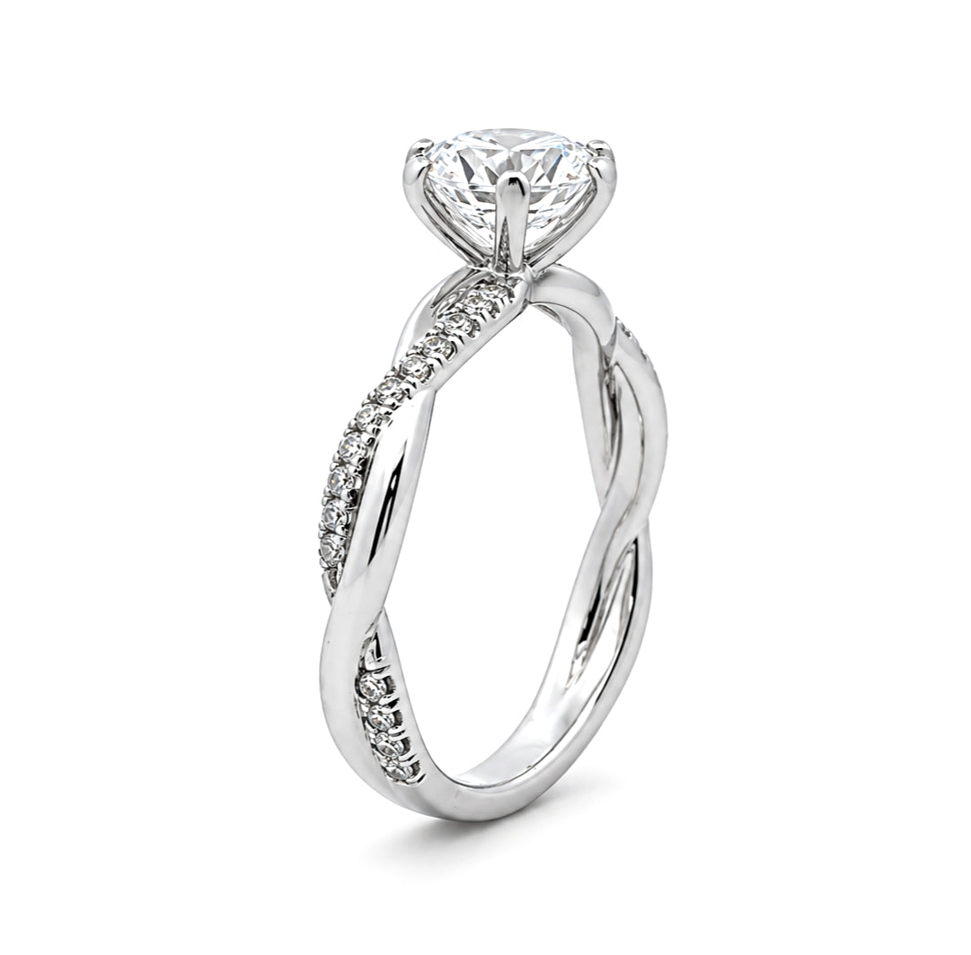14K White Gold Twisted Band Engagement Ring, ER1184