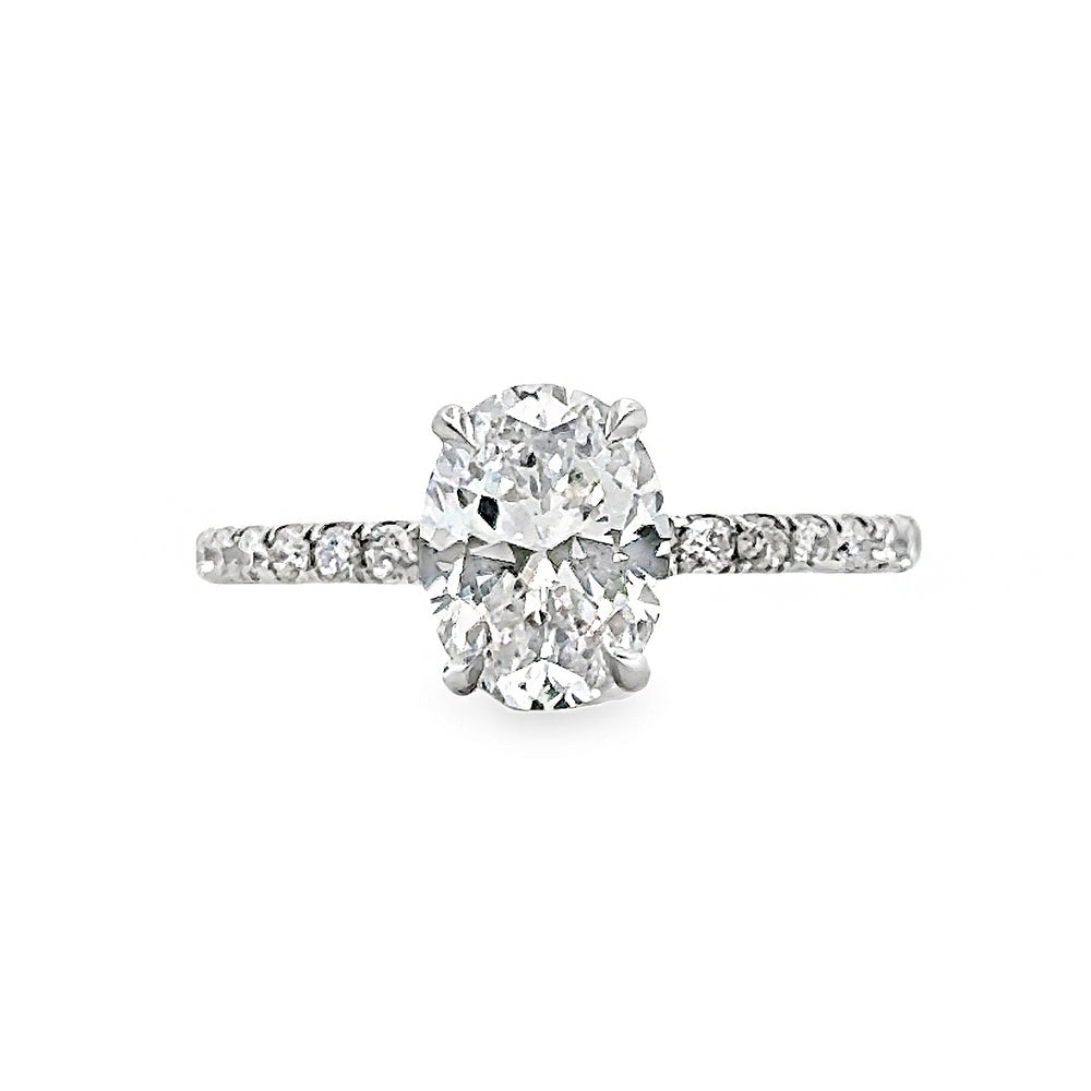 18K White Gold 4 Prong Diamond Engagement Ring with Oval Cut Center Stone -ER1222