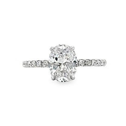 18K White Gold 4 Prong Diamond Engagement Ring with Oval Cut Center Stone -ER1222