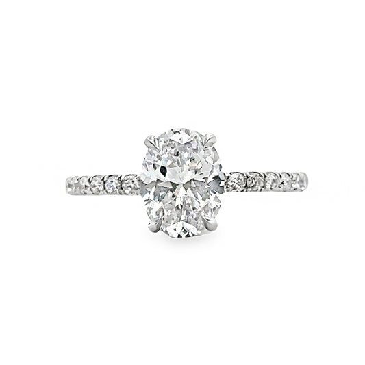 18K White Gold 4 Prong Diamond Engagement Ring with Oval Cut Center Stone -ER1222