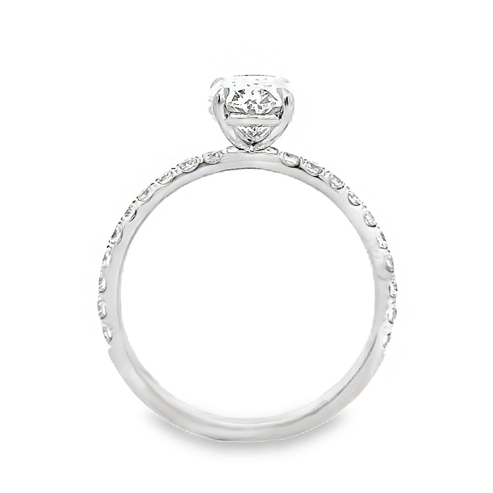 18K White Gold 4 Prong Diamond Engagement Ring with Oval Cut Center Stone -ER1222