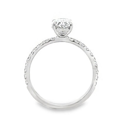 18K White Gold 4 Prong Diamond Engagement Ring with Oval Cut Center Stone -ER1222