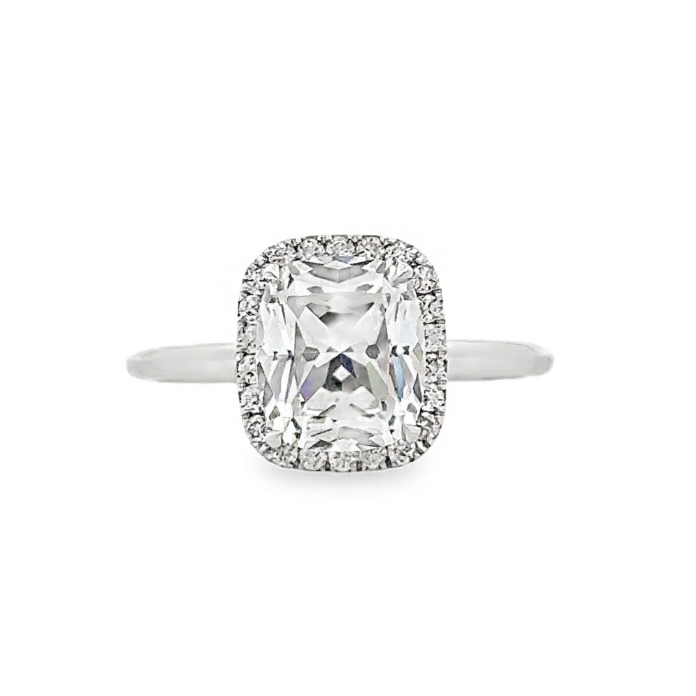 18K White Gold Halo Engagement Ring With Cushion Cut Center Stone -ER1240