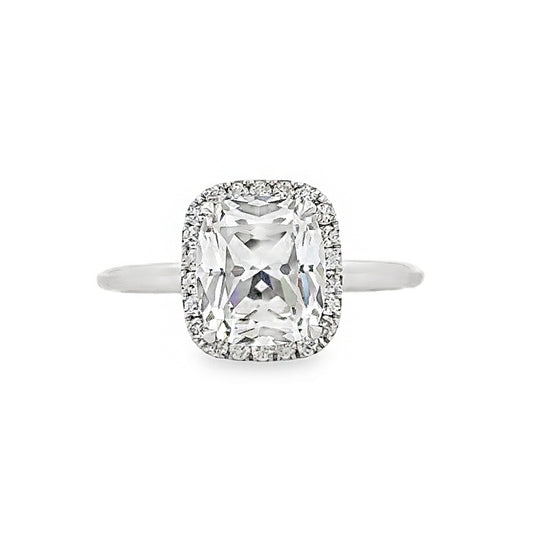 18K White Gold Halo Engagement Ring With Cushion Cut Center Stone -ER1240