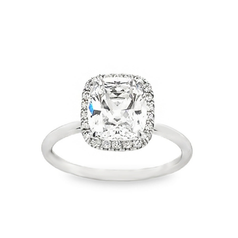 18K White Gold Halo Engagement Ring With Cushion Cut Center Stone -ER1240