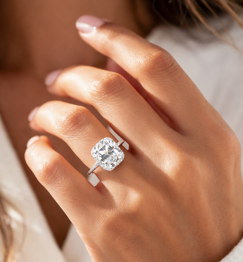18K White Gold Radiant Cut Halo Engagement Ring, ER1240