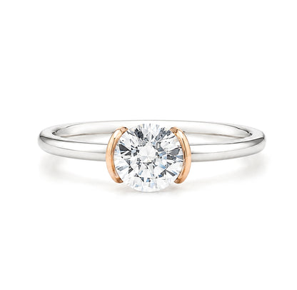 Modern Half-Bezel 2-Tone Solitaire Ring with Round Diamond, ER1245
