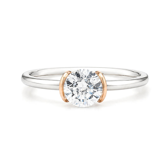 Modern Half-Bezel 2-Tone Solitaire Ring with Round Diamond, ER1245