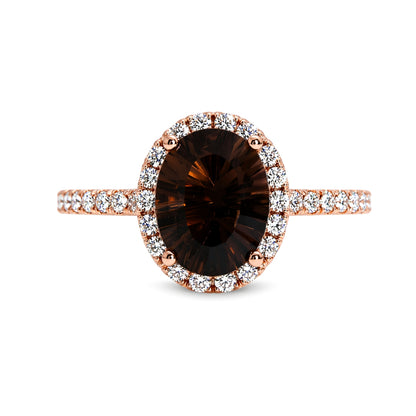 14K Rose Gold Smoky Quartz Halo Engagement Ring, ER1258