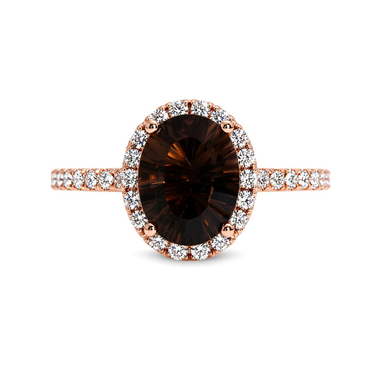 14K Rose Gold Smoky Quartz Halo Engagement Ring, ER1258