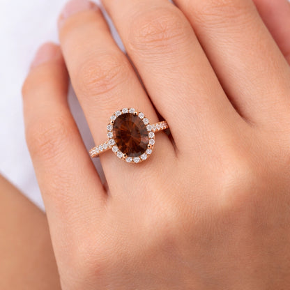 14K Rose Gold Smoky Quartz Halo Engagement Ring, ER1258