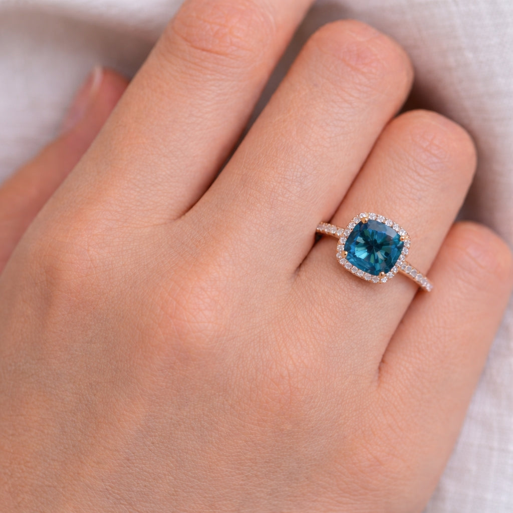 London Blue Topaz 1.50ct Halo Engagement Ring, ER1273