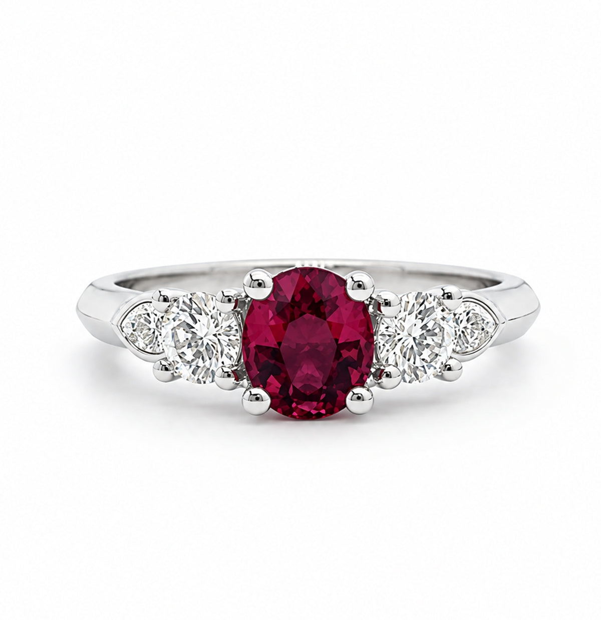 14K White Gold 3-Stone Diamond and Tourmaline Ring ER1289R