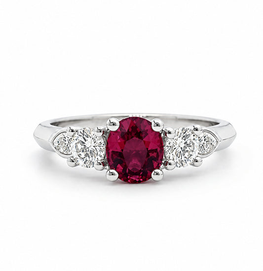14K White Gold 3-Stone Diamond and Tourmaline Ring ER1289R