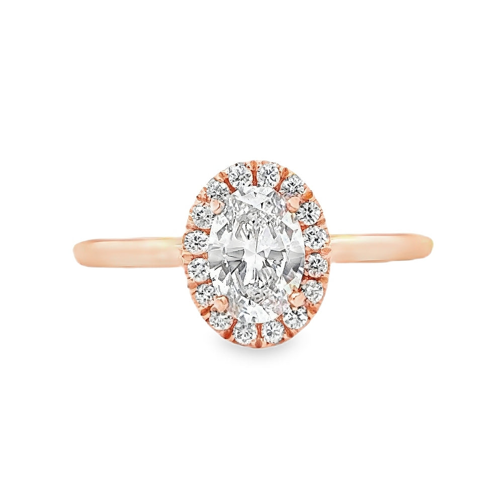 14K Rose Gold Halo Engagement Ring with Oval Cut Center Stone -ER1309