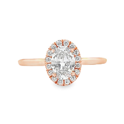 14K Rose Gold Halo Engagement Ring with Oval Cut Center Stone -ER1309