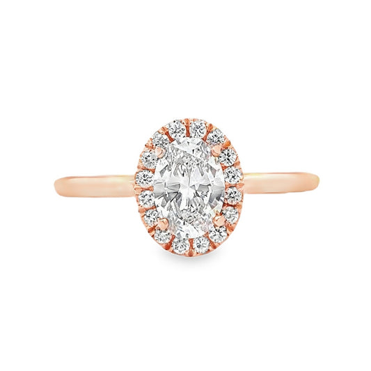 14K Rose Gold Halo Engagement Ring with Oval Cut Center Stone -ER1309