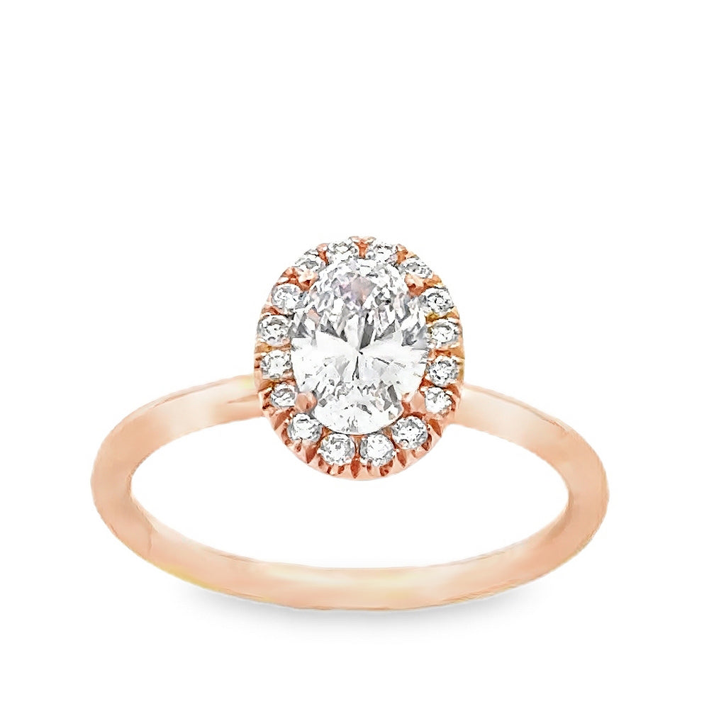 14K Rose Gold Halo Engagement Ring with Oval Cut Center Stone -ER1309