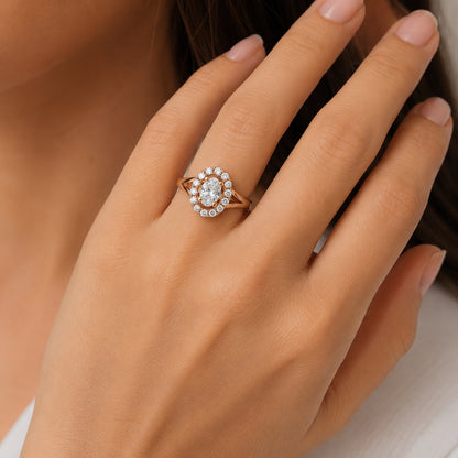 14K Rose Gold Halo Engagement Ring With Split-Shank ER1324