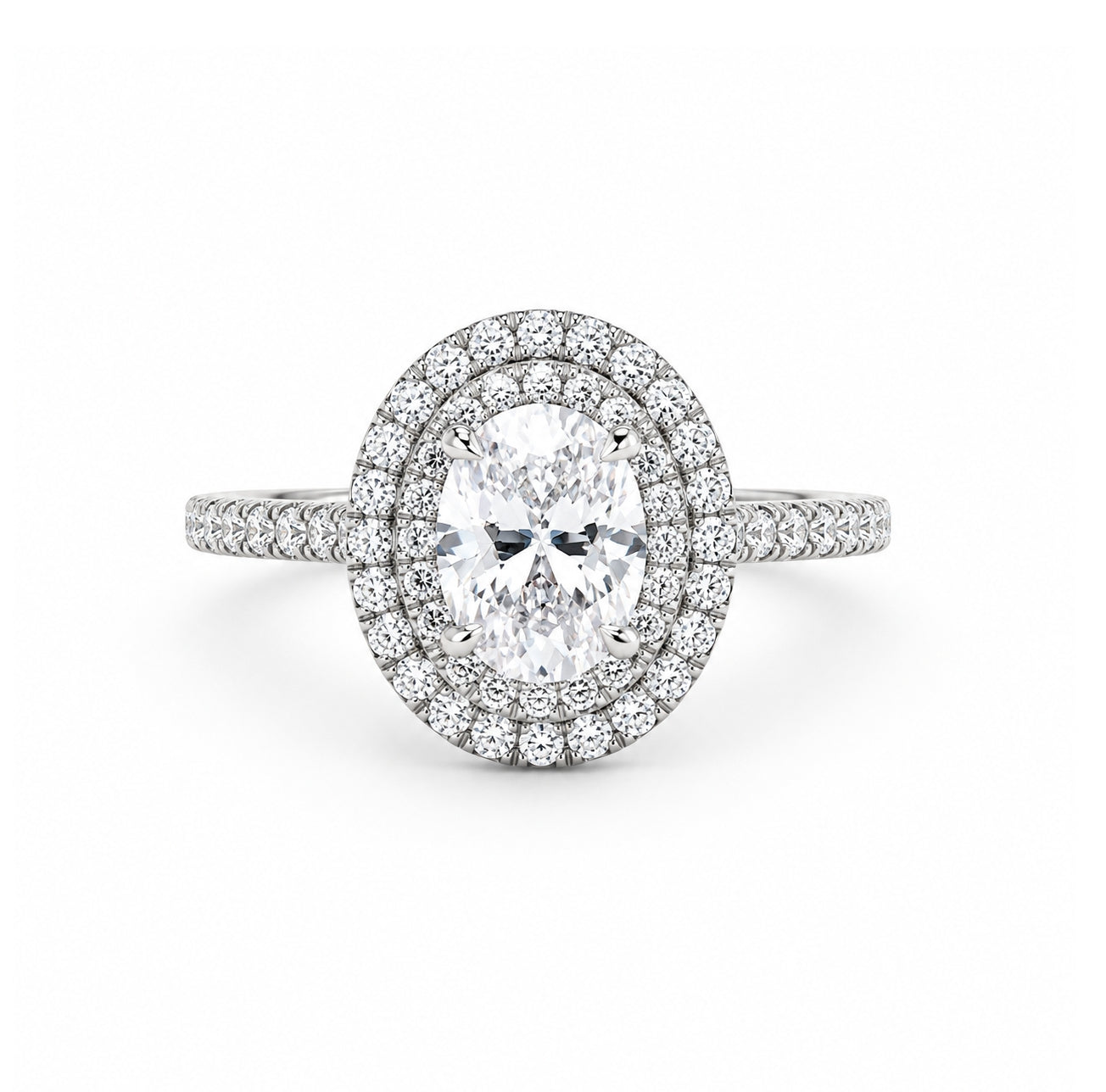 Platinum Double Halo Oval Cut Engagement Ring, ER1340
