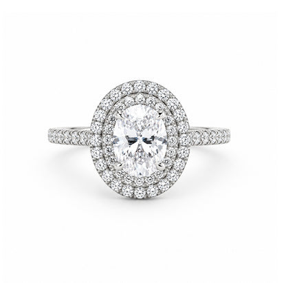 Platinum Double Halo Oval Cut Engagement Ring, ER1340