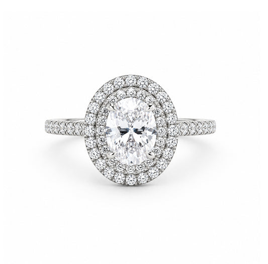 Platinum Double Halo Oval Cut Engagement Ring, ER1340