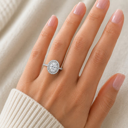Platinum Double Halo Oval Cut Engagement Ring, ER1340
