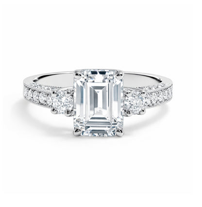 Three-Stone Emerald and Round Diamond Engagement Ring, ER1355