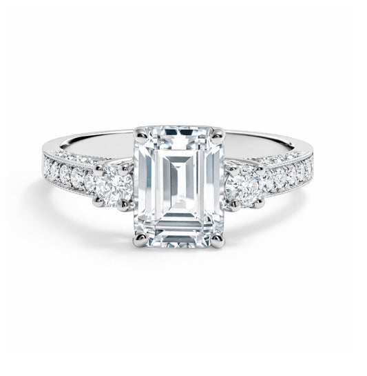 Three-Stone Emerald and Round Diamond Engagement Ring, ER1355
