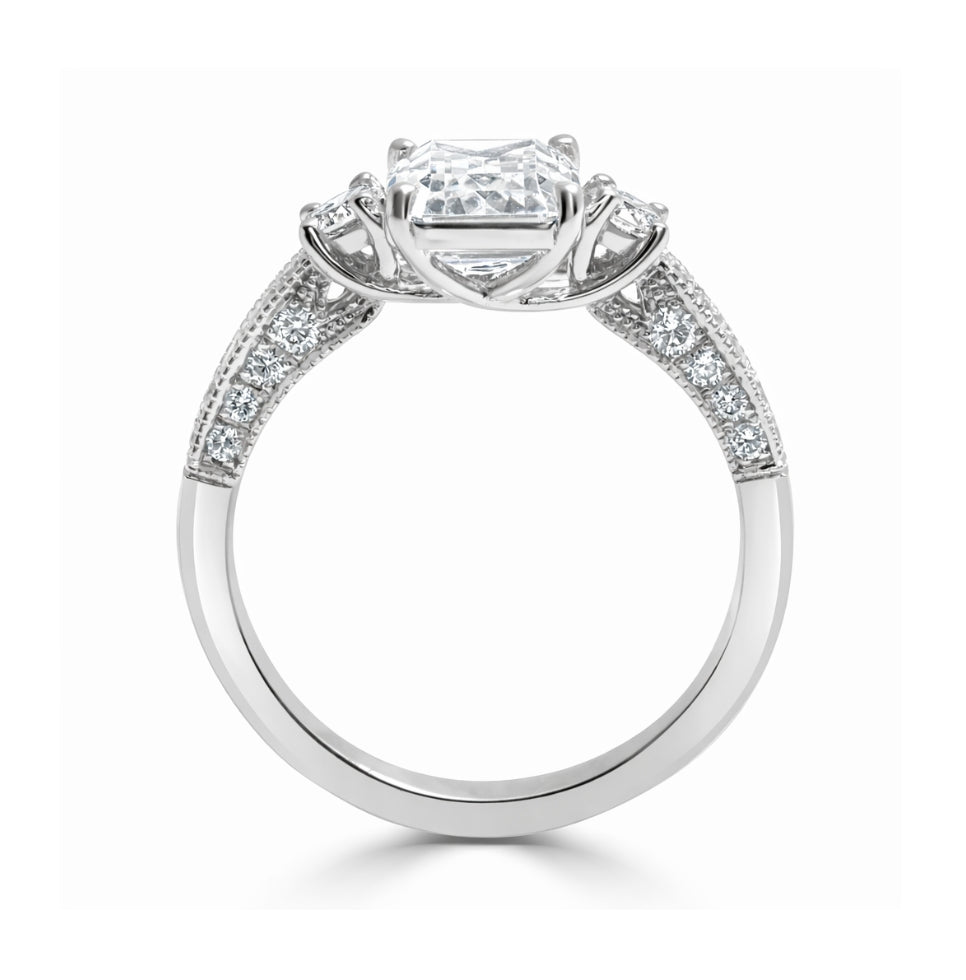 Three-Stone Emerald and Round Diamond Engagement Ring, ER1355